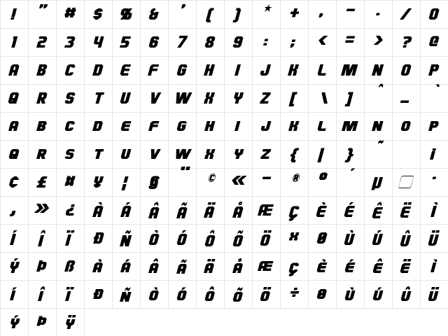 Hauser Italic  glyph index