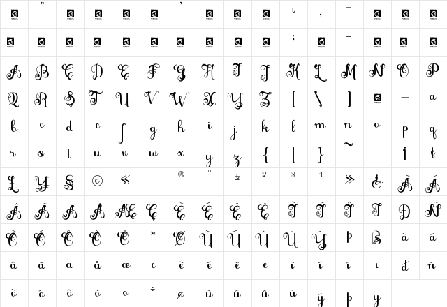 Zahiya Regular  glyph index