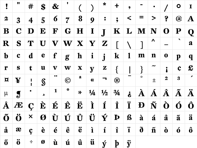 DTL Fleischmann ST Bold  glyph index