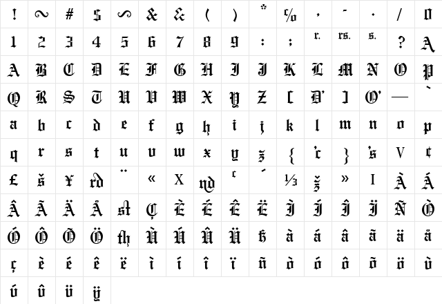 ATOldEnglish Regular  glyph index