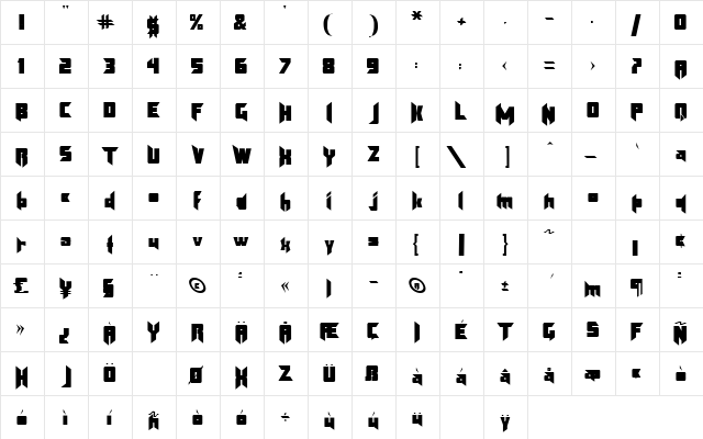 Klingon Regular  glyph index