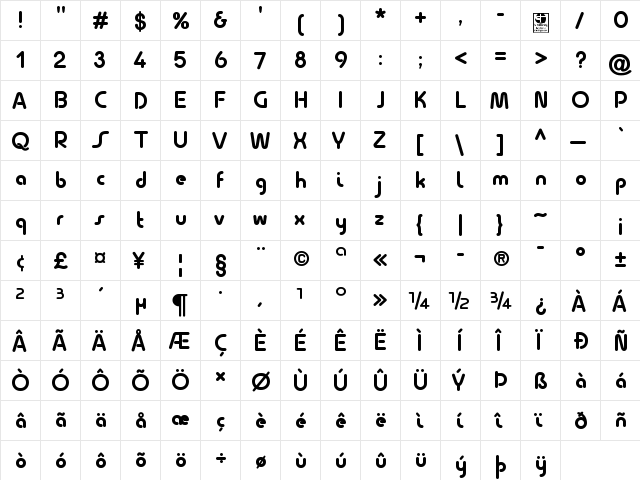 Quesat Demo Bold  glyph index