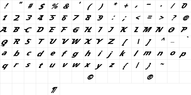 Speedy 12 Regular  glyph index