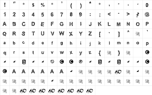 HaleBopp Regular  glyph index