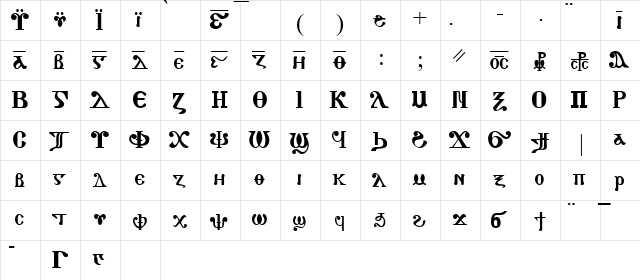 CopticSSK Regular  glyph index