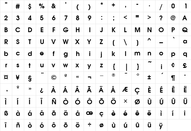 AvantGardeITC Regular  glyph index