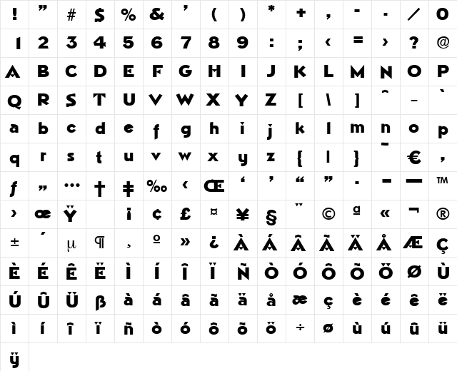 Napoli-ExtraBold Regular  glyph index
