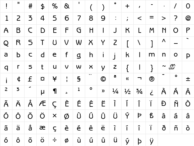 Express Deco Gothic SSi Regular  glyph index