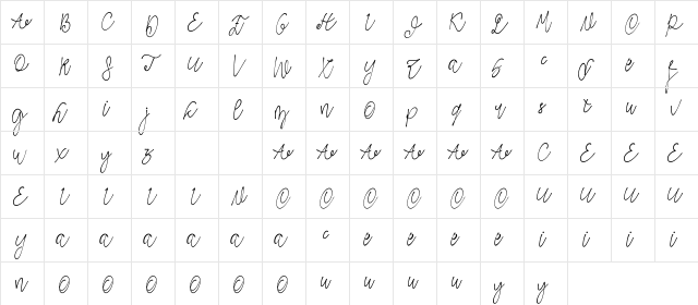 Vender Rustime Demo Script Regular  glyph index