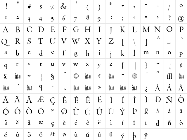 ThrohandInk Regular  glyph index