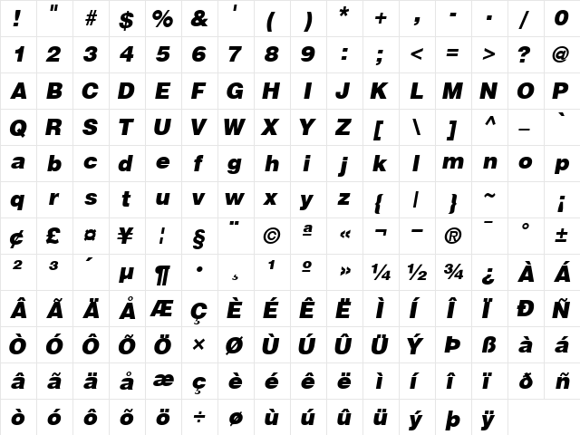 ContextBlackSSK Italic  glyph index