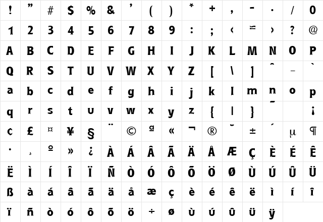 Roundest-Serial DB Bold  glyph index