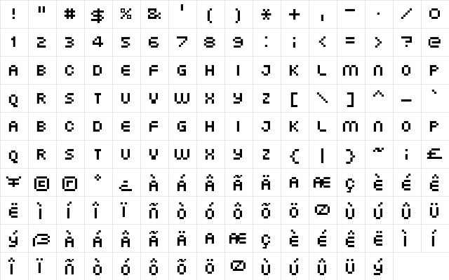XG Pixo Regular  glyph index