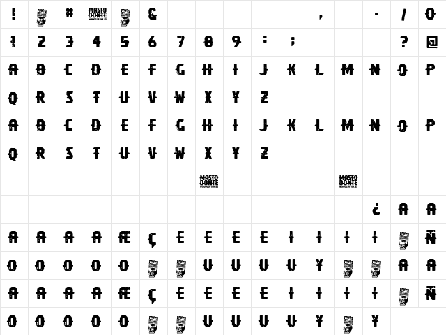 Mastodonte Regular  glyph index