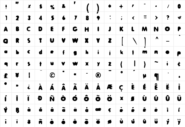 Outahere Bold  glyph index