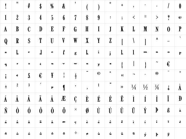 NurfStar Regular  glyph index
