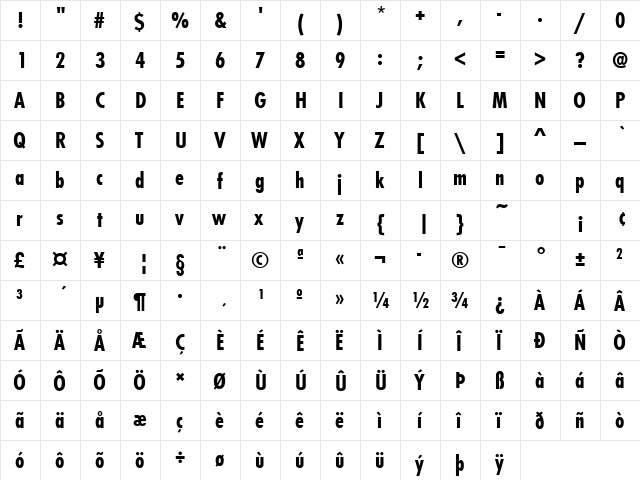 FuturaTBolCon Regular  glyph index