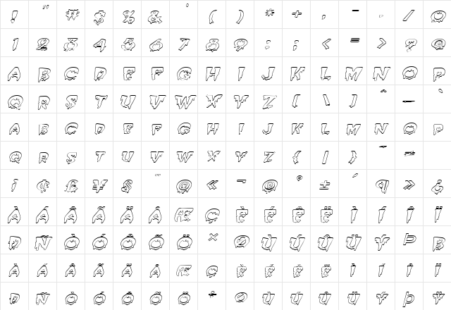 Creepy Hollow-Extended Italic  glyph index
