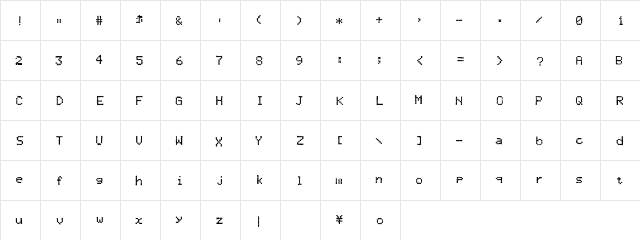 TwistyPixel Regular  glyph index