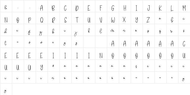 Berkyn Romance Regular  glyph index