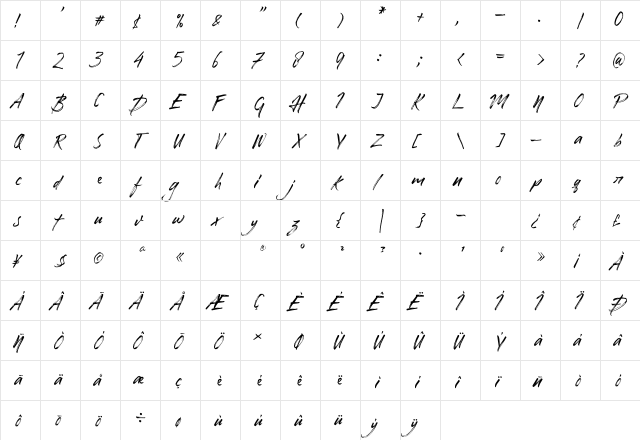 Honuzima Regular  glyph index