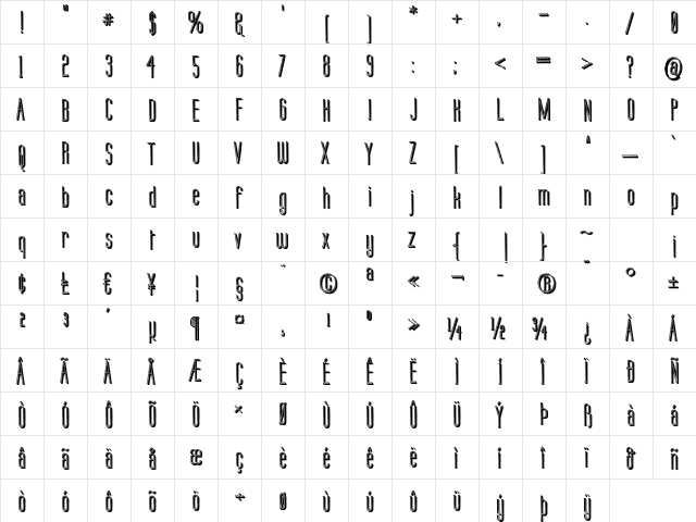Labtop Candy Extra Regular  glyph index