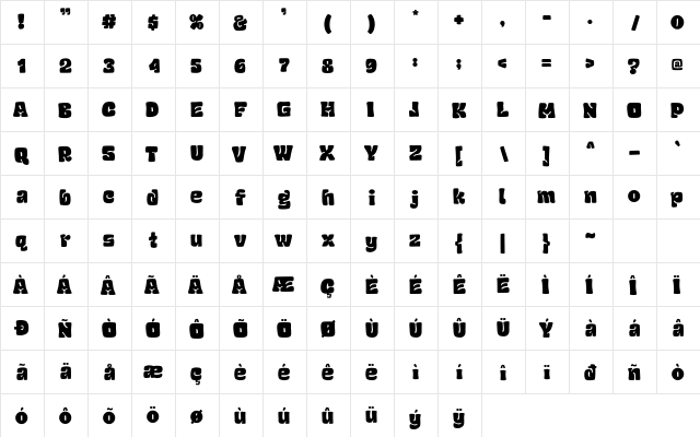 Chubby And Groovy Regular  glyph index