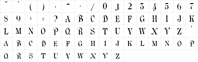 Mazarin Regular  glyph index