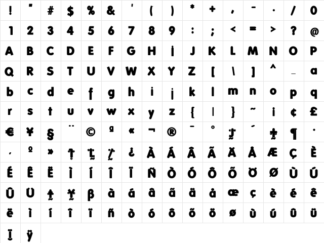 FolksBlack Regular  glyph index