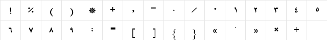 B Mashhad Bold  glyph index