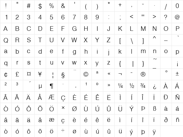 Nimbus Sans Becker No5TLig Regular  glyph index