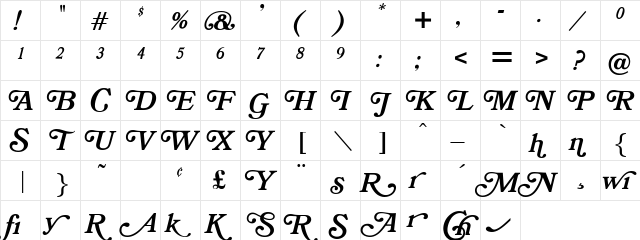 OPTIBookmanBoldItaSwashSup Regular  glyph index