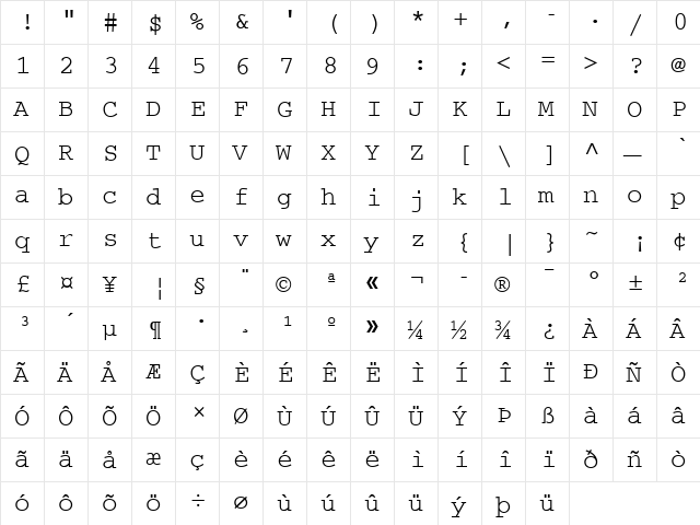 Ethiopic Fantuwua Regular  glyph index