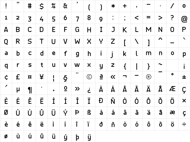 Quinone Regular  glyph index