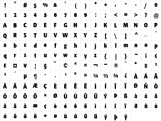 Formata-Condensed Bold  glyph index