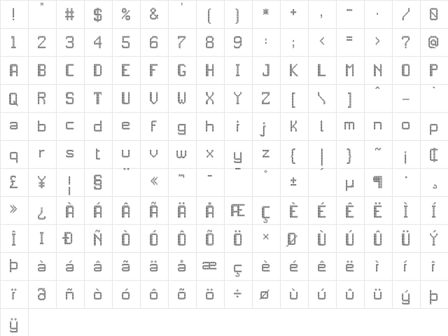 JD LED5 Regular  glyph index