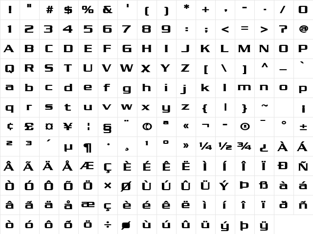 Chaney Wide Bold  glyph index