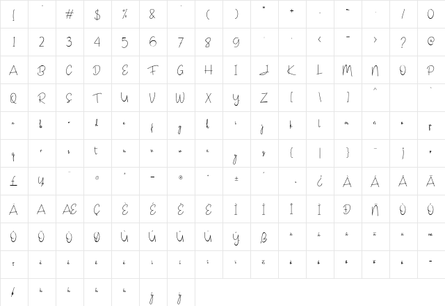 Janesville Script Regular  glyph index