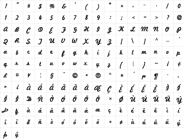 Marketing Script Inline Regular  glyph index