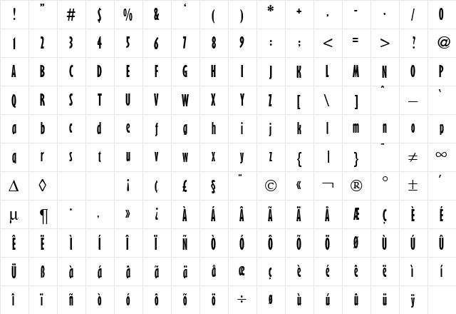 GibsonNarrow Bold  glyph index