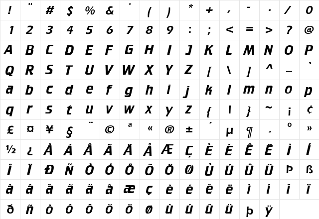 Crillee Regular  glyph index