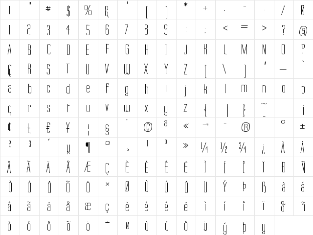 Labtop Warp 2 Regular  glyph index