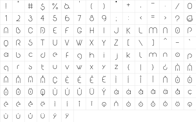 Eva Regular  glyph index