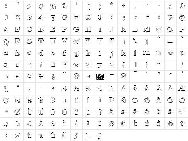 AmphionOutline Regular  glyph index