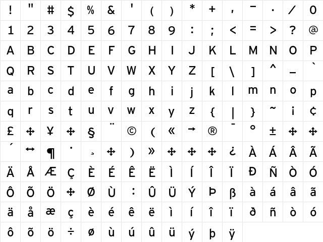 Interstate Mono Regular  glyph index
