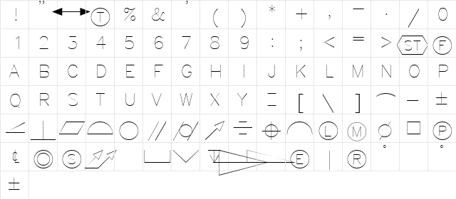 AMGDT Regular  glyph index