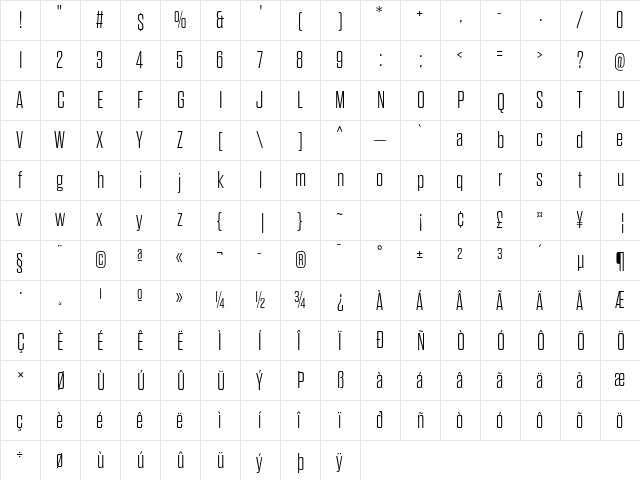 Dharma Gothic E ExLight  glyph index