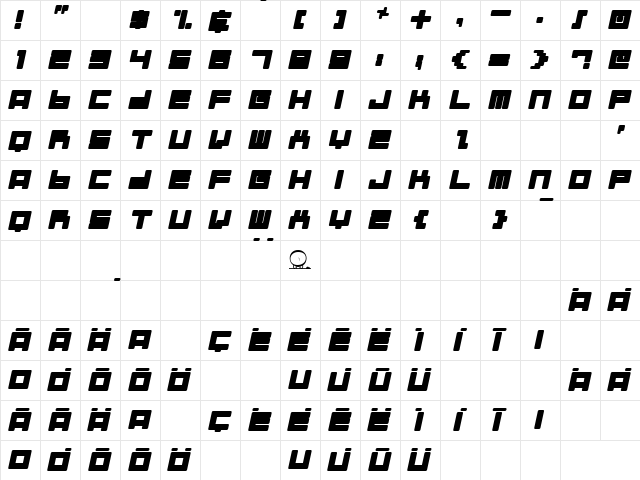 Almanaque Italic  glyph index