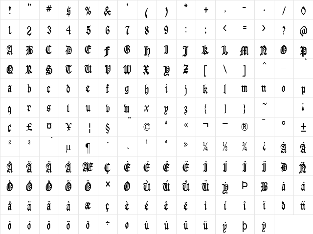 Manuscript-Condensed Normal  glyph index