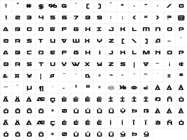 Dameron Academy Regular  glyph index